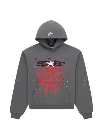 Sp5der Splat Graphic-print Star-motif Hoodie In Gray