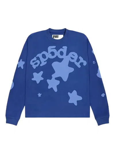 Sp5der Star-print Long-sleeve T-shirt In Blue