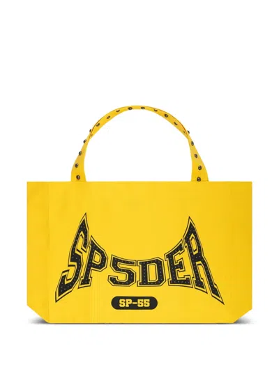 Sp5der Studded Tote Bag In Yellow
