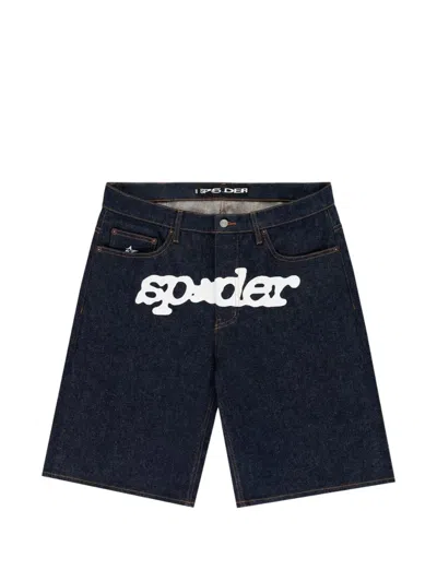 Sp5der V3 Logo Denim Shorts In Blue