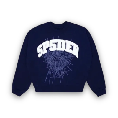 Pre-owned Sp5der Varsity Web Crewneck - Navy In Please See Photos For Exact Color