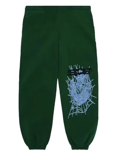 Sp5der Web-embroidered Track Pants In Green