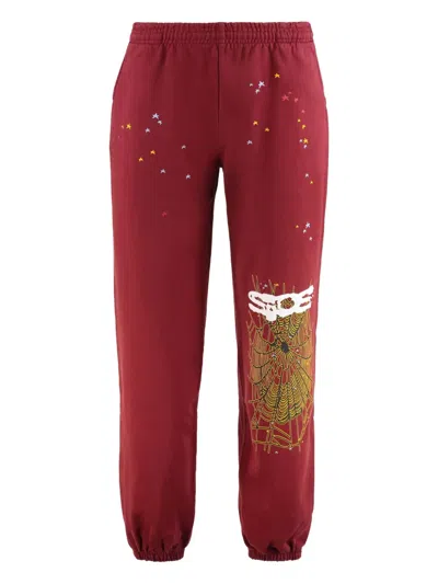 Sp5der Web-print Elastic-cuff Track Pants In Red