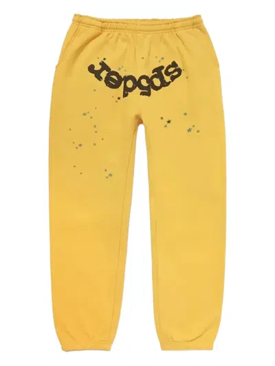 Sp5der Web-print Star-detail Track Pants In Yellow