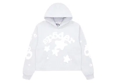 Pre-owned Sp5der Women's Cropped Beluga Hoodie In Heather Grey