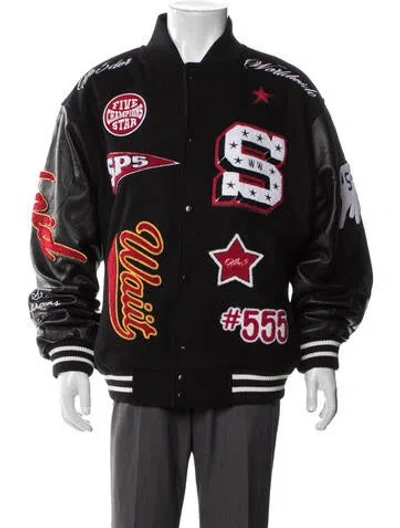 Pre-owned Sp5der Wool Printed Bomber Jacket In Black