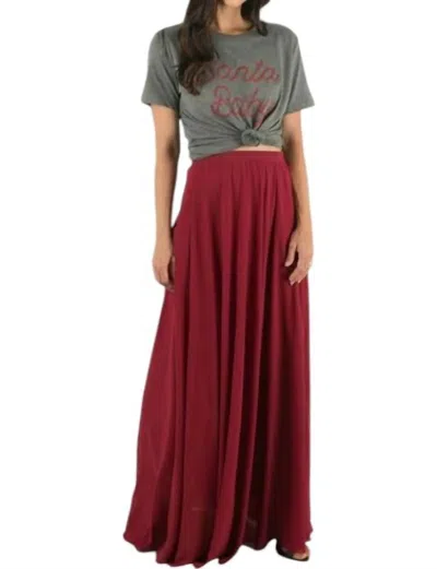 Space 46 Flowy Maxi Skirt In Burgundy In White