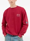 Space Available Uniform Panel-design Crew-neck Sweatshirt In Red