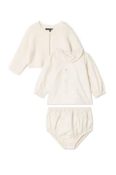 Space Grey Babies'  3 Piece Woven Set And Knit Long Sleeve Blouse, Cardigan And Bottom In White