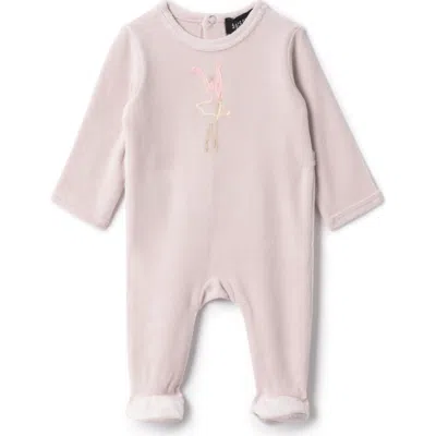 Space Grey Babies'  Ballerina Embroidered Velour Romper In Pink