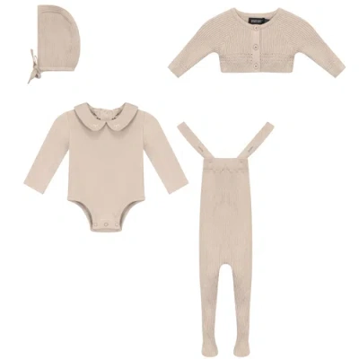 Space Grey Babies'  Boy 4 Piece Knit Overall And Cardigan Set In Neutral