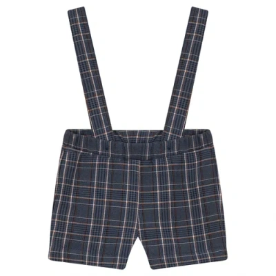 Space Grey Babies'  Boy Woven Plaid Overall With Removable Straps In Blue