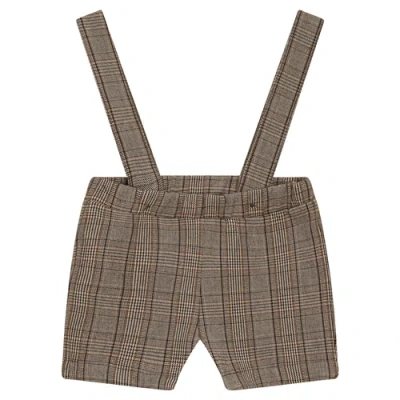 Space Grey Babies'  Boy Woven Plaid Overall With Removable Straps In Brown
