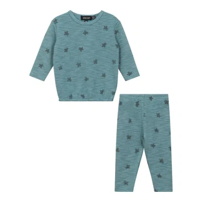 Space Grey Kids'  Butterfly Turtle Printed Top And Pants Set In Blue