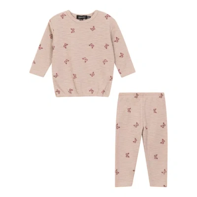Space Grey Kids'  Butterfly Turtle Printed Top And Pants Set In Pink