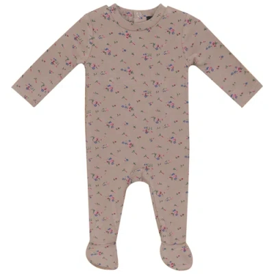 Space Grey Babies'  Center Back Snap Floral Printed Romper In Brown