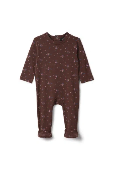 Space Grey Babies'  Center Back Snap Floral Printed Romper In Brown