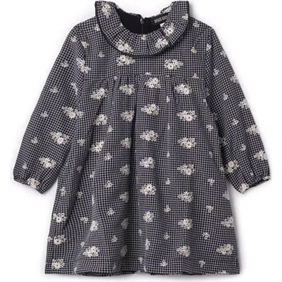 Space Grey Kids'  Checkered Embroidered A-line Dress In Gray