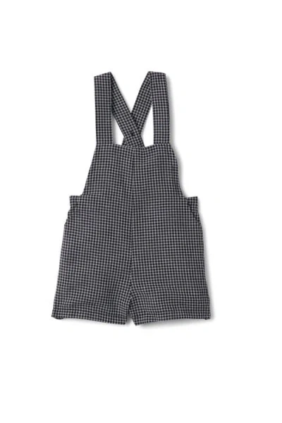 Space Grey Babies'  Checkered Woven Elastic Waistband Overall In Black