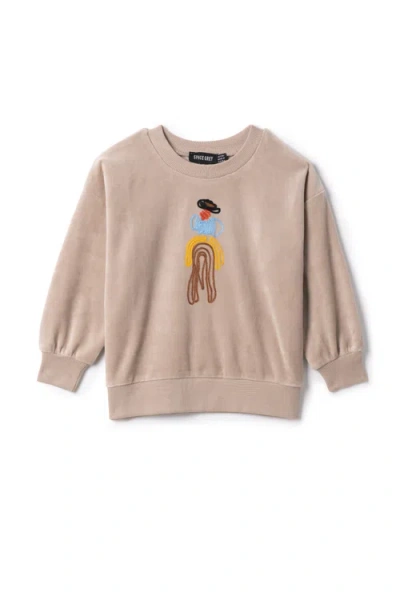 Space Grey Kids'  Cowboy Embroidered Velour Sweatshirt In Neutral