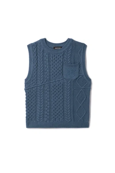 Space Grey Kids'  Crest Knitted Sleeveless Vest In Blue