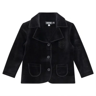 Space Grey Crest Long Sleeve Velour Jacket In Black
