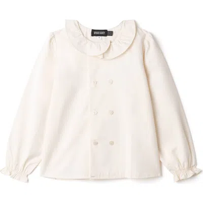 Space Grey Kids'  Double Breasted Woven Blouse In White