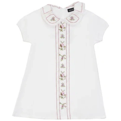 Space Grey Kids'  Embroidered Linen Dress With Lace Collar In Multi