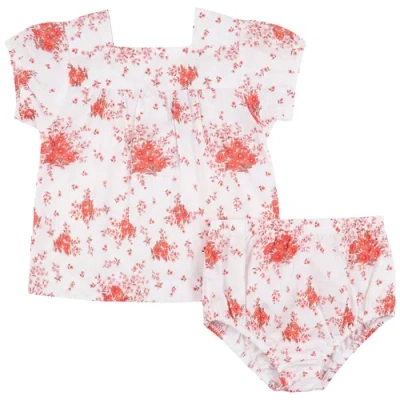 Space Grey Babies'  Floral 2 Piece Cotton Woven Top And Panty Set In Red