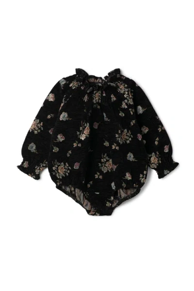 Space Grey Babies'  Floral Brocade Velvet Bubble In Black