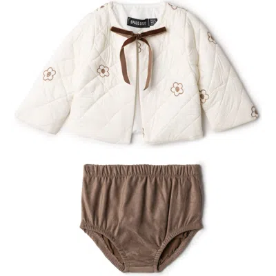 Space Grey Babies'  Floral Cardigan And Bottom Set In White