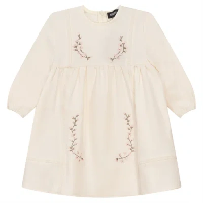 Space Grey Kids'  Floral Embroidered 3/4 Sleeve Dress In Pink