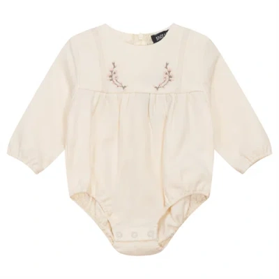 Space Grey Babies'  Floral Embroidered Long Sleeves Bubble In Neutral
