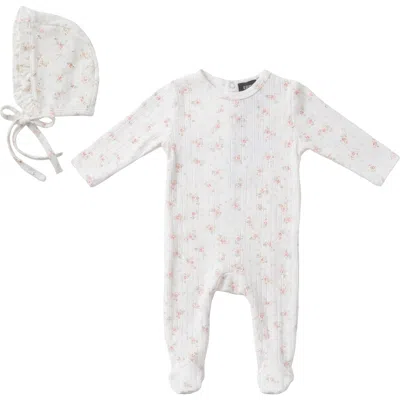 Space Grey Kids'  Floral Pointelle Romper With Bonnet In White