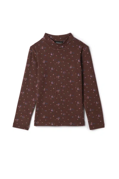 Space Grey Kids'  Floral Printed Mock Neck Top In Black
