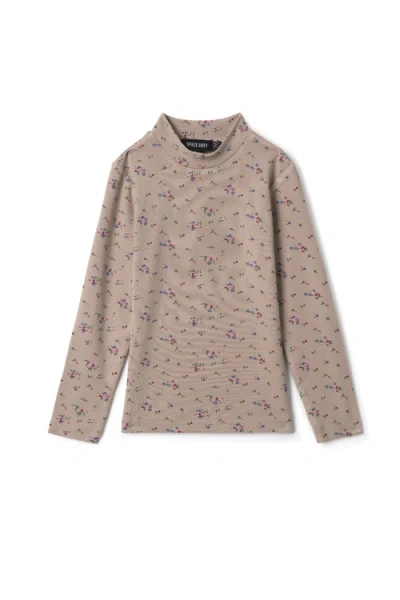 Space Grey Kids'  Floral Printed Mock Neck Top In Blue