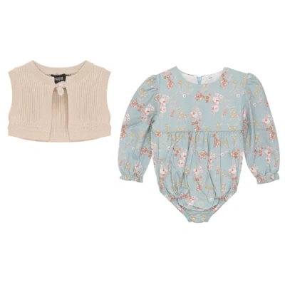 Space Grey Babies'  Floral Woven Bubble With Removable Vest In Blue