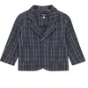 Space Grey Kids'  Front Button Woven Plaid Blazer In Blue