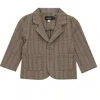 Space Grey Kids'  Front Button Woven Plaid Blazer In Brown