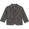 Space Grey Kids'  Front Button Woven Plaid Blazer In Gray