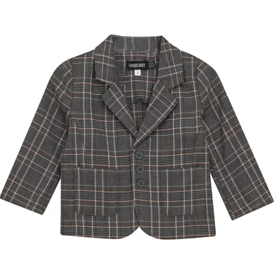 Space Grey Kids'  Front Button Woven Plaid Blazer In Gray