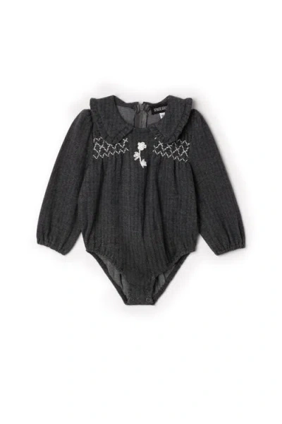 Space Grey Babies'  Herringbone Stretch Bubble Dress In Black