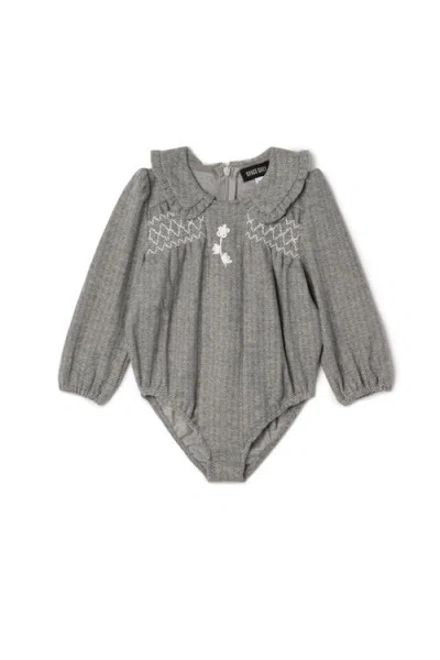 Space Grey Babies'  Herringbone Stretch Bubble Dress In Gray
