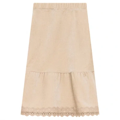 Space Grey Kids'  Lace Trim Velvet Skirt Midi Pull On In Neutral
