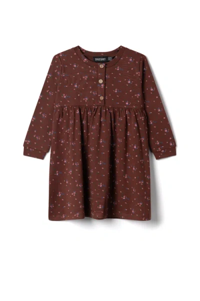 Space Grey Kids'  Long Sleeve Jersey Floral Printed Dress In Blue