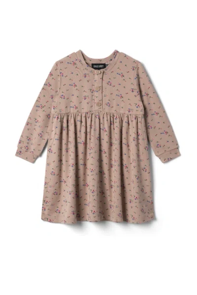 Space Grey Kids'  Long Sleeve Jersey Floral Printed Dress In Brown