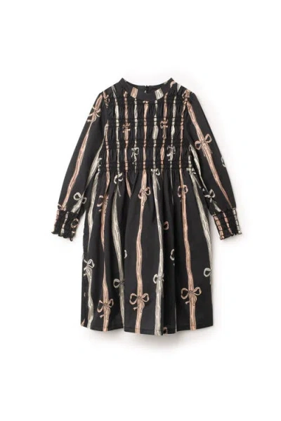 Space Grey Kids'  Long Sleeve Smocked Cuffs Shirtdress In Multi