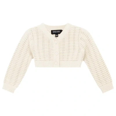 Space Grey Kids'  Pointelle Knit Cropped Cardigan In Neutral