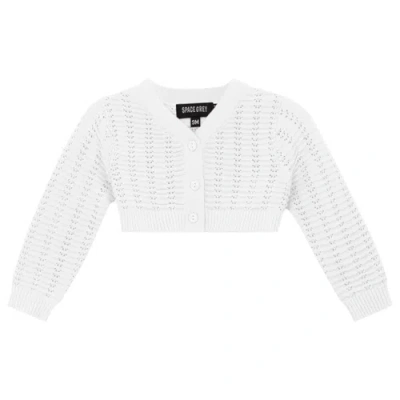 Space Grey Kids'  Pointelle Knit Cropped Cardigan In White