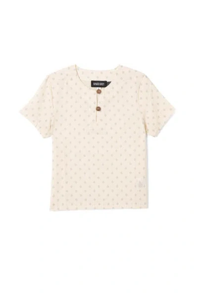 Space Grey Kids'  Printed Gauze Short Sleeve Shirt In White